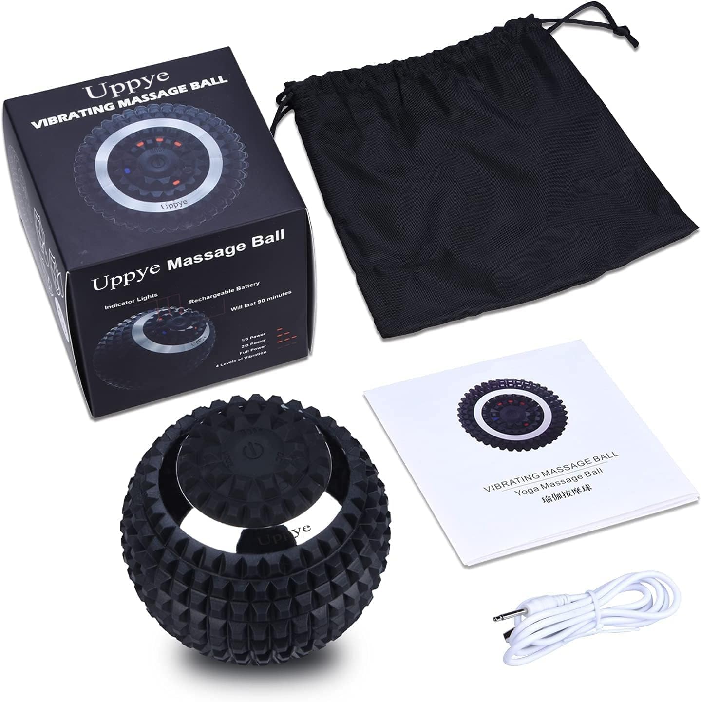 Uppye Vibrating Massage Ball for Physical Therapy and Workout Recovery, Ideal for Yoga, Deep Tissue Myofascial Release Tools - Back, Shoulder & Foot Muscle Massager (Black)
