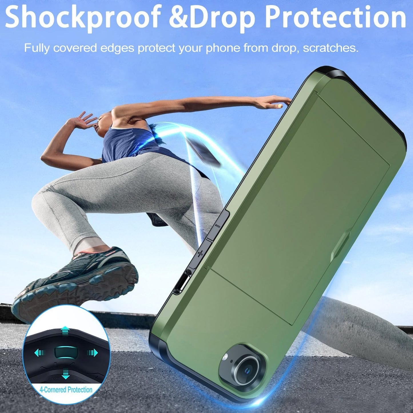 Benbenjaytek for iPhone 16e Wallet Case with Card Holder + 2 Tempered Glass Screen Protector Protective Shockproof Hidden Card Slot Slim Case Women Men for iPhone 16e 6.1"(Deep Green)