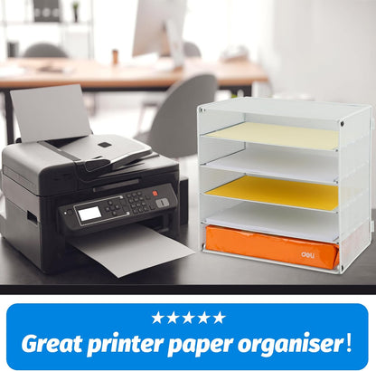 EASEPRES 5 Slot Mesh Desk Organizer Tray, File Paper Letter Folder Holder Desktop Paper Sorter Mail Organization Rack Storage Accessories, for Office Home School Classroom, White