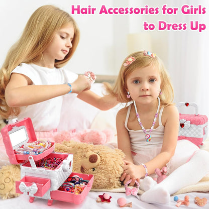 Kids Jewelry Kit Girls Toys, 153pcs Girls Dress Up Play Jewelry Set Kids Toys with Necklaces Bracelets Rings Earrings Hair Accessories and Storage Box, Christmas Birthday Gifts for 3-8 Year Old Girl