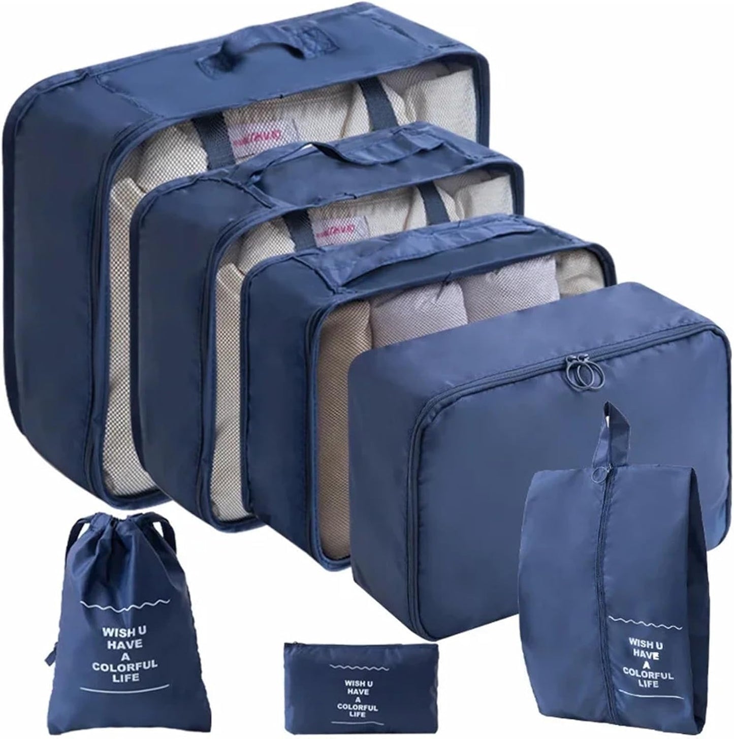 Janmobrian Organizer Valigia,Packing Cubes 10/7 PCS Set Travel Organizer Storage Bags Suitcase Packing Cubes Cases Portable Wardrobe Luggage Clothes Shoe Pouch Fold(10pcs Grey)