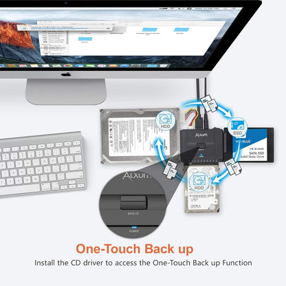 Alxum USB 3.0 to IDE SATA Adapter, Hard Drive Reader for Universal 2.5/3.5 IDE Hard Drive & SATA HDD SSD, Support One Touch Backup and Max 18TB, with 12V 2A Power Adapter & USB A Cable 80cm