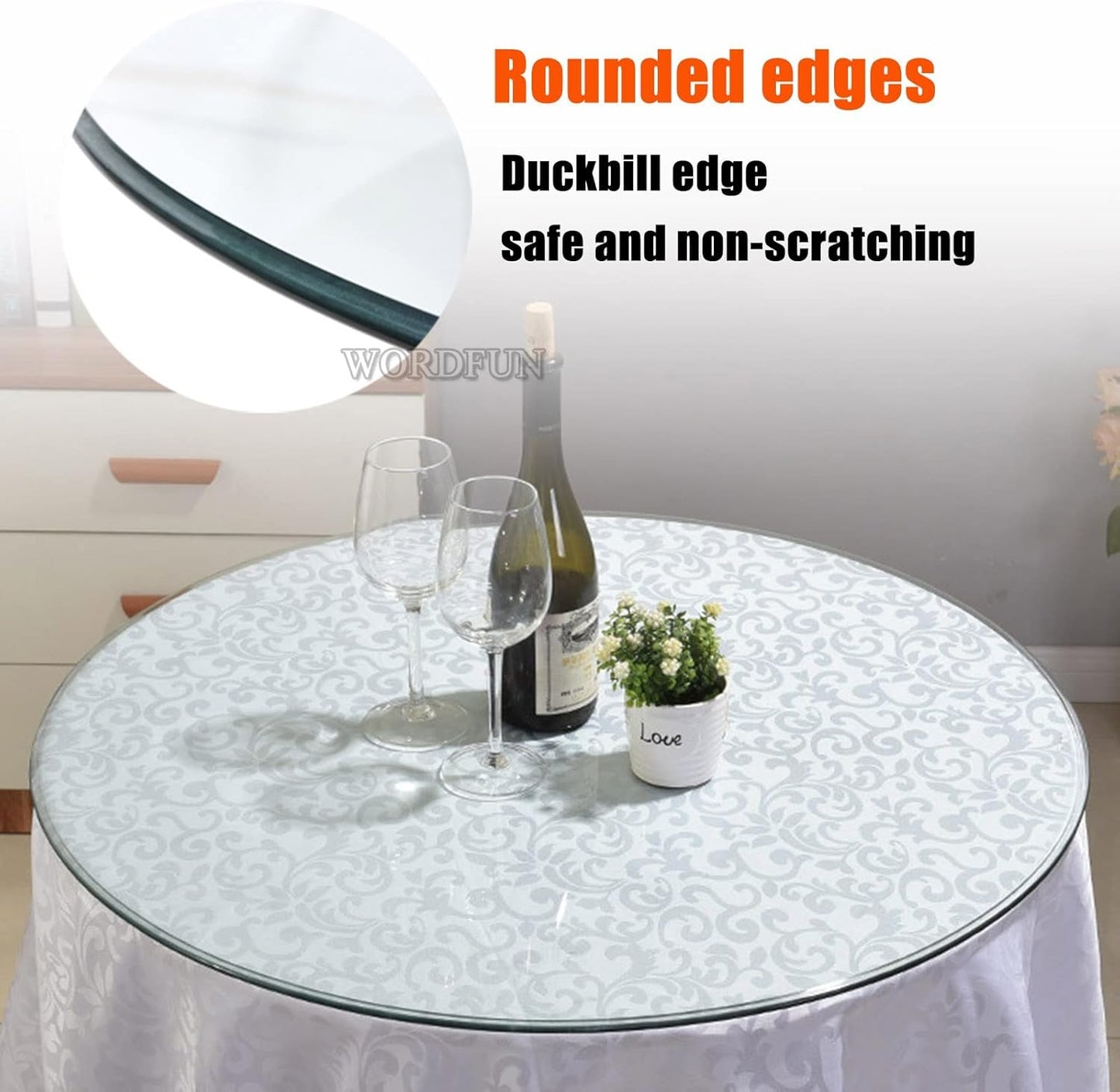 35-100 cm Round Tempered Glass Tabletop, Polished Edges, Durevole Crystal Dining Table Surface, Stilish Round Table for Dining Room, Elegant and Sturdy Design