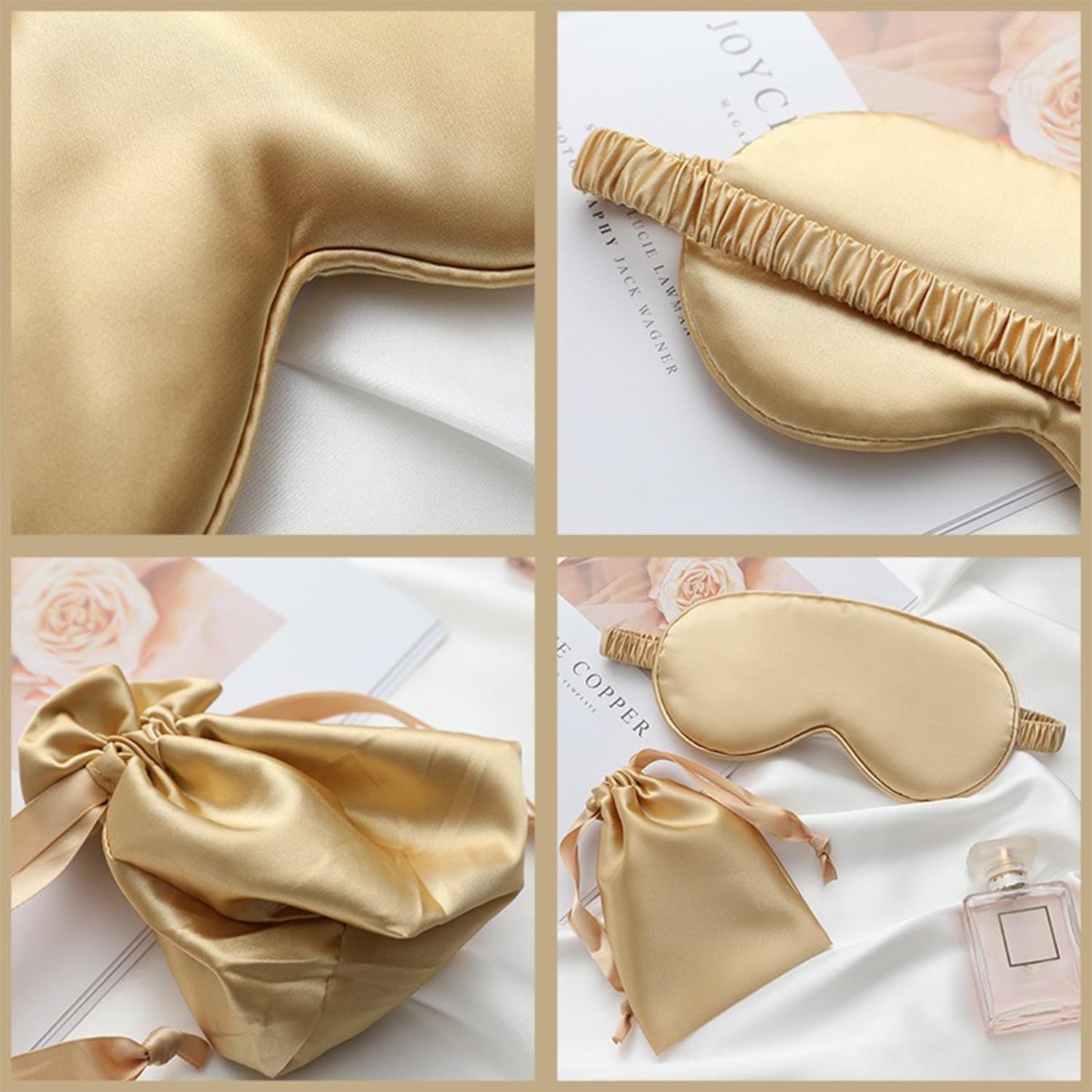 Silk Eye Mask Set for Ultimate Comfort and Restful Sleep Silk Eye Mask Sleep Aid Set Travel Sleep Kit Restful Sleep (Champagne Pink)
