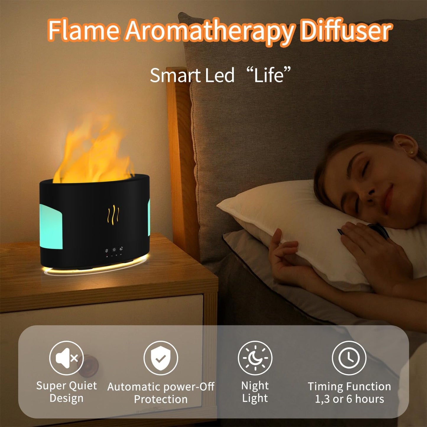 Depulat Flame Aroma Diffuser, 450ml Flame Fire Diffuser, 7 Color Oil Diffuser, Aromatherapy Essential Oil Diffuser, Humidifier with Remote Control for Room
