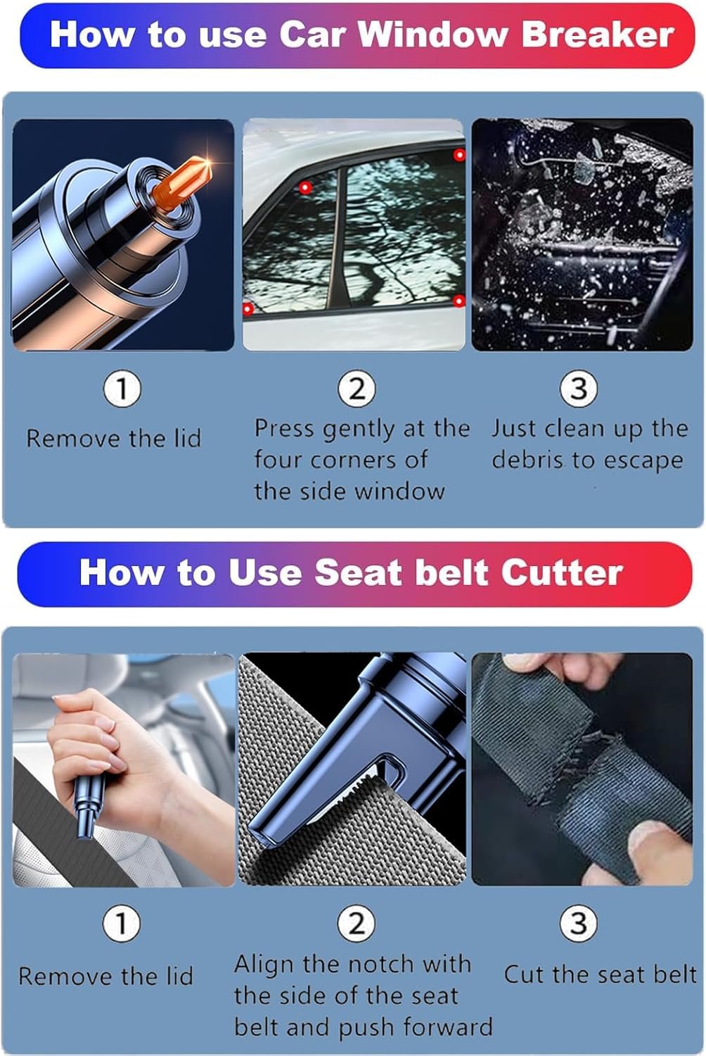 2 Packs, Glass Breaker, Window Breaker Seatbelt Cutter, Car Escape Tool, Emergency Glass Hammer, Window Punch Seatbelt Cutter, Life Rescue Tools Kit,