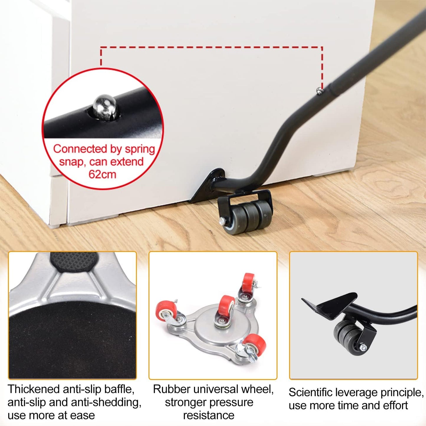 Furniture Transport Wheels Set - Sliding System with Lifter, 4 Pieces and Furniture Lifter Set - 360° Swivel - 400kg Wheels - Durable ABS Wheels