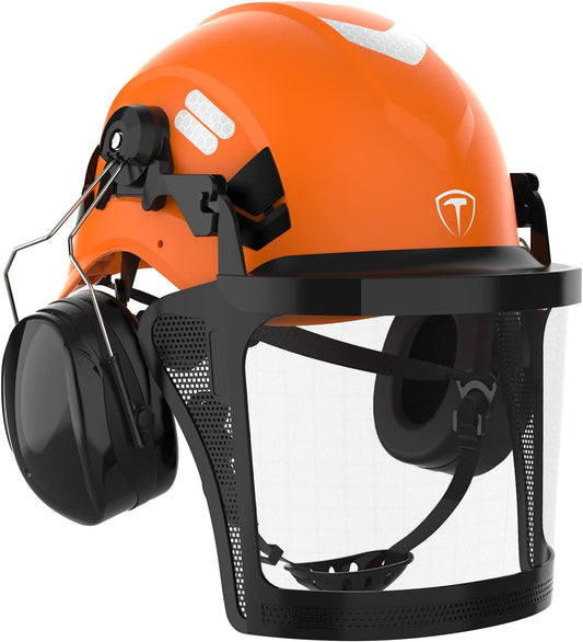 TOOLIOM High-Visibility Forestry Safety Helmet with Ear Muffs & Face Shield Visor, ANSI Approved Arborist Helmet with Anti-Fog Goggles
