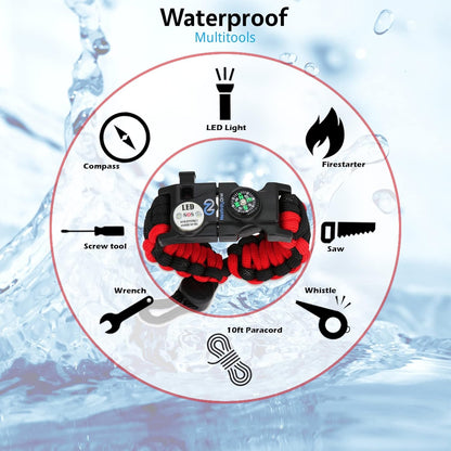 Nexfinity One Survival Paracord Bracelet - Tactical Emergency Gear Kit with SOS LED Light, 550 Grade, Adjustable, Multitools, Fire Starter, Compass, and Whistle - Set of 2