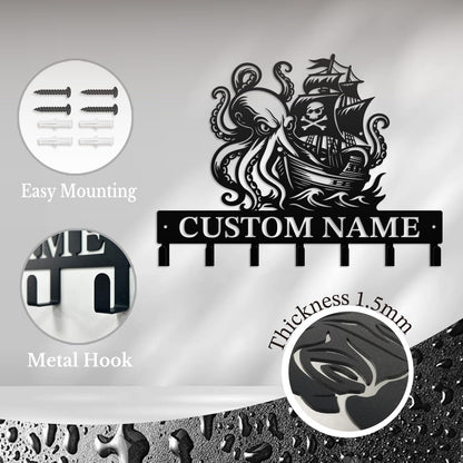 Casebrick Custom Pirate Metal Wall Hooks,Key Holder- Personalized Iron Wall Decor for Keys, Coats & Home Organization (Black, Decorative Wall Hooks for Entryway, Bedroom, Office) (Style A)