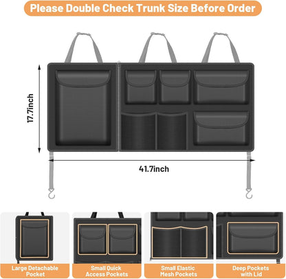Automiim Detachable Hanging Trunk Organizer, Foldable Car Trunks Organizer Back Seat Hangings with 7 Large Compartments, Hanging Trunk Organizer for SUVs, Jeeps, Hatchbacks