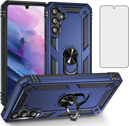 Asuwish Phone Case for Samsung Galaxy A34 5G with Tempered Glass Screen Protector Cover Stand Ring Holder Hard Magnetic Cell Accessories Heavy Duty Shockproof Kickstand A 34 34A Women Men Blue