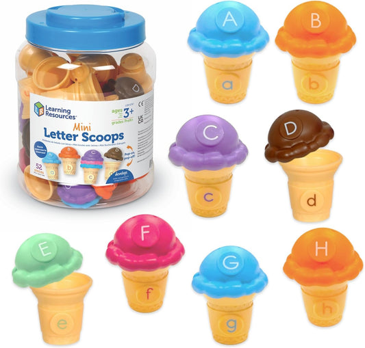 Learning Resources Mini Letter Scoops, 52 Pieces, Ages 3+,Preschool Learning Toys, Stacking Toys, Montessori Toys