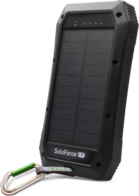 SoloForce Solar Power Bank - Solar Charger and Portable Battery with Portable Charger | QI Wireless Charger and Solar Charger for Cell Phone | 20000mAh Li-Po Solar Battery Charger