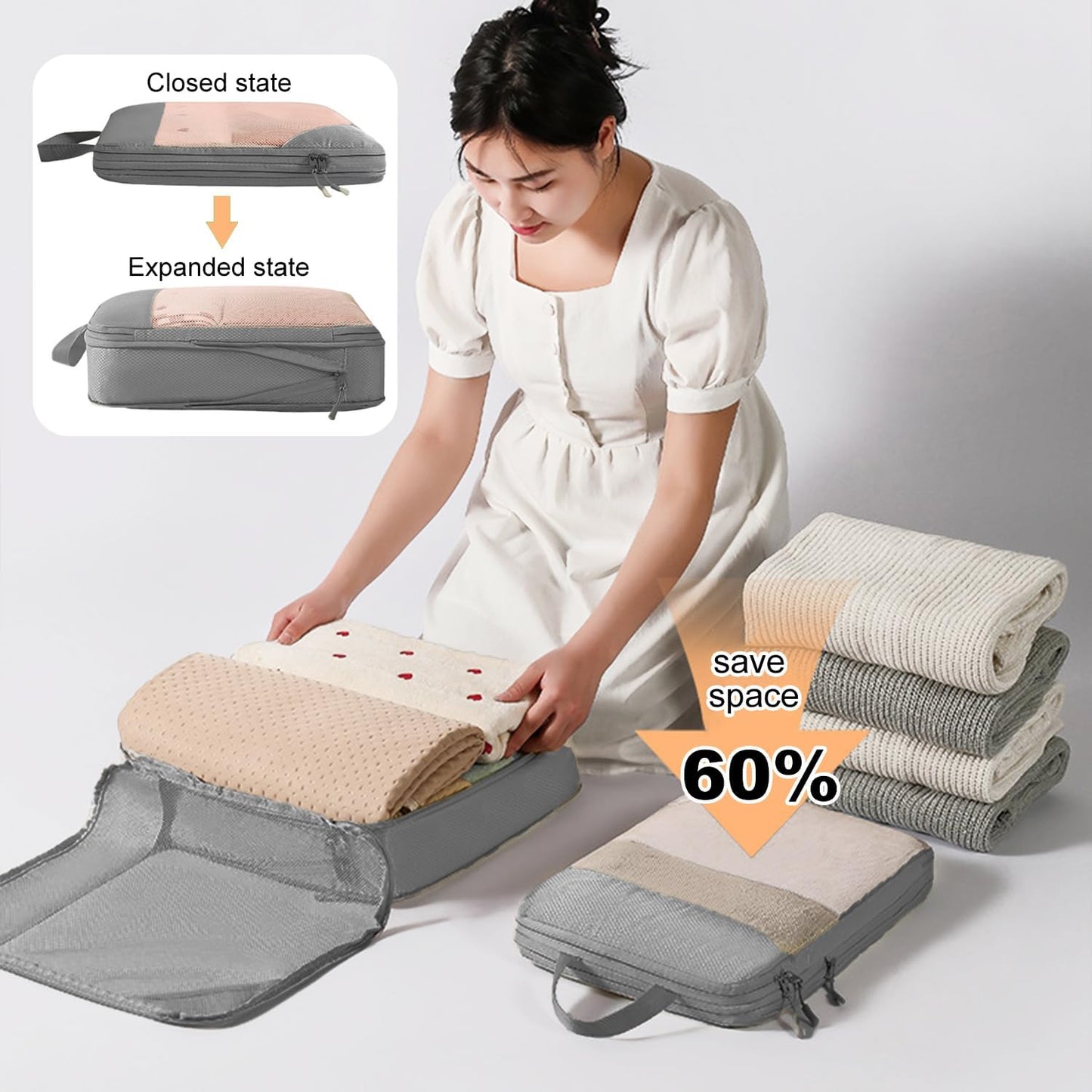 GIOD Compression Packing Cubes Set, 9 Pcs Travel Packing Organisers, Ultra -light Extended Waterproof Storage Bag, Suitcase Storage Bag, Clothes and Shoes Travel Bags, Travel Accessories (Grey)