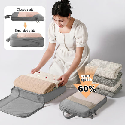 GIOD Compression Packing Cubes Set, 9 Pcs Travel Packing Organisers, Ultra -light Extended Waterproof Storage Bag, Suitcase Storage Bag, Clothes and Shoes Travel Bags, Travel Accessories (Grey)