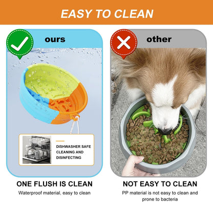 Portable Collapsible Travel Dog Bowl with Anti-Slip Suction Cups,Silicone Travel Water Bowls with Carabiner for Dogs/Cats,Dog Feeding Watering Bowls for Outdoor Traveling