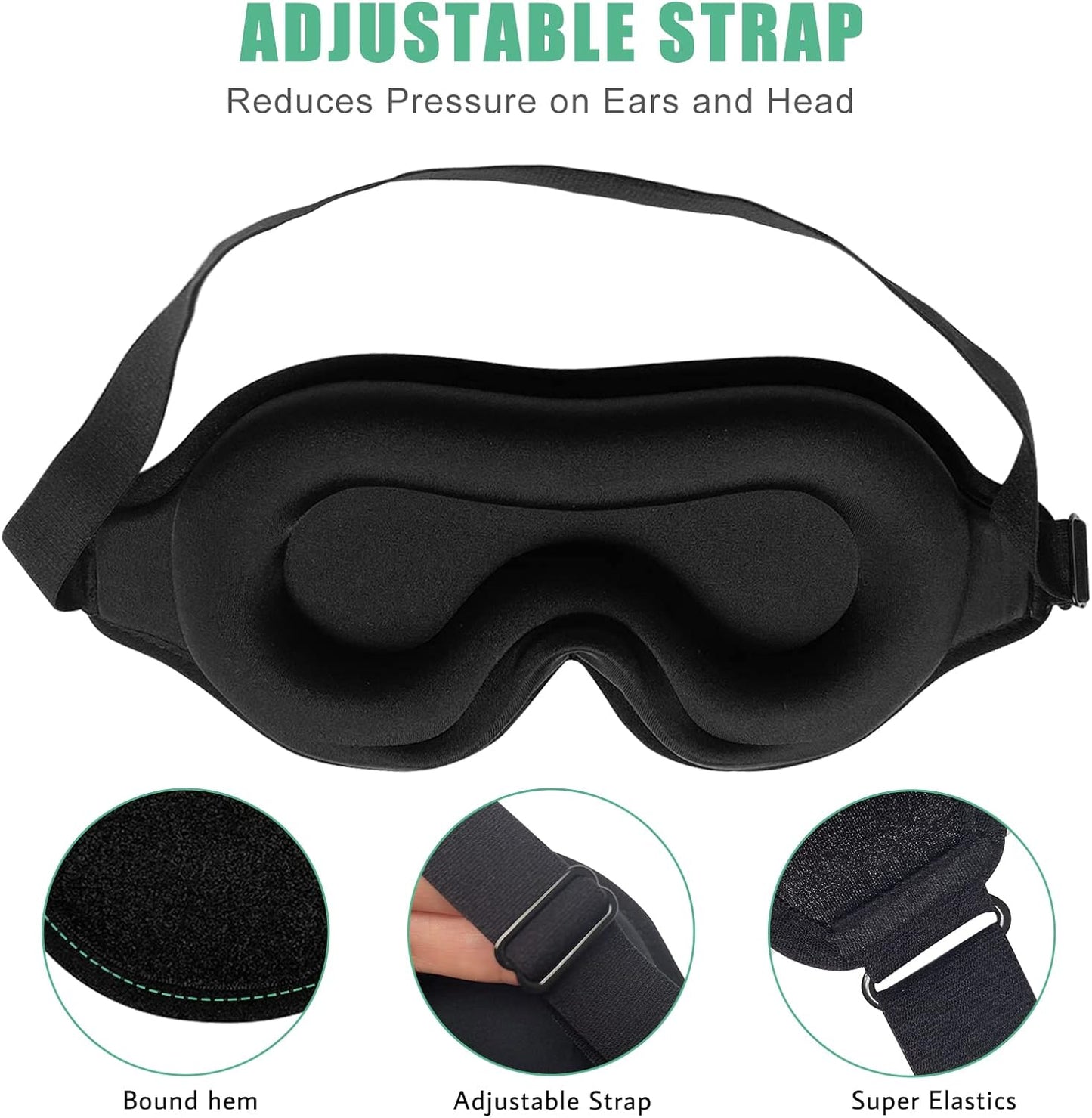 Sleep Mask for Men & Women, 2 Pack 3D Contoured Eye Mask for Sleeping with Adjustable Strap, BeeVines Molded Night Sleep Mask Blindfold, Soft Breathable Shade Cover for Travel Yoga Nap（Black & Blue）