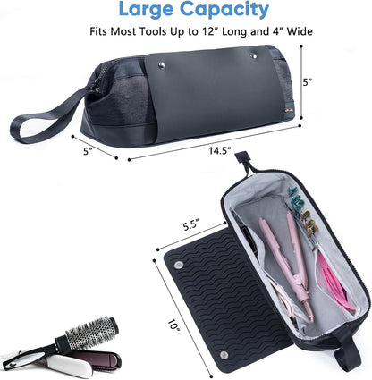 2IN1 Hair Tools Travel Bag with Heat Resistant Mat for Flat Irons, Straighteners, Curling Iron, and Haircare Accessories,Compatible with Revlon One Step Hair Dryer,Revlon Volumizer Hair Dryer Brush