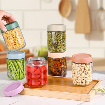 6 Pack Overnight Oats Containers with Lids, Glass Jars with Airtight Lids,Wide Mouth Mason Jars 500ml, Food Glass Storage Containers for Leftover, Snacks Yogurt Spice Suga (6)