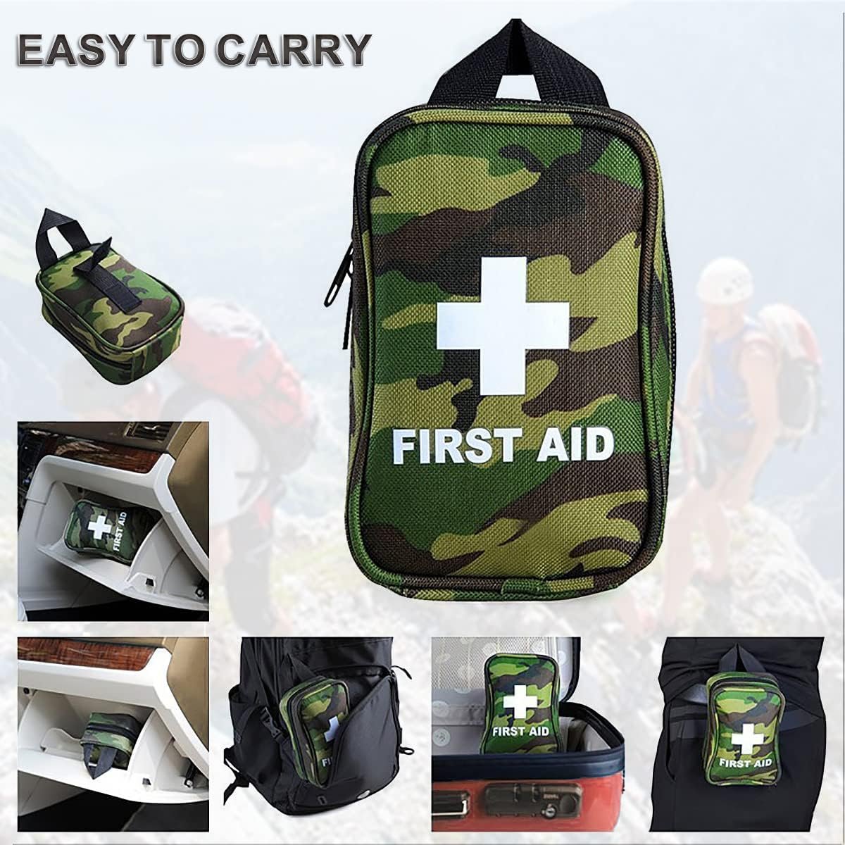First Aid Kit, Compact Emergency Kit 168 Units Survival Kit with EDC First Aid Belt Pouch Small Case for Home Office Car Hiking Camping