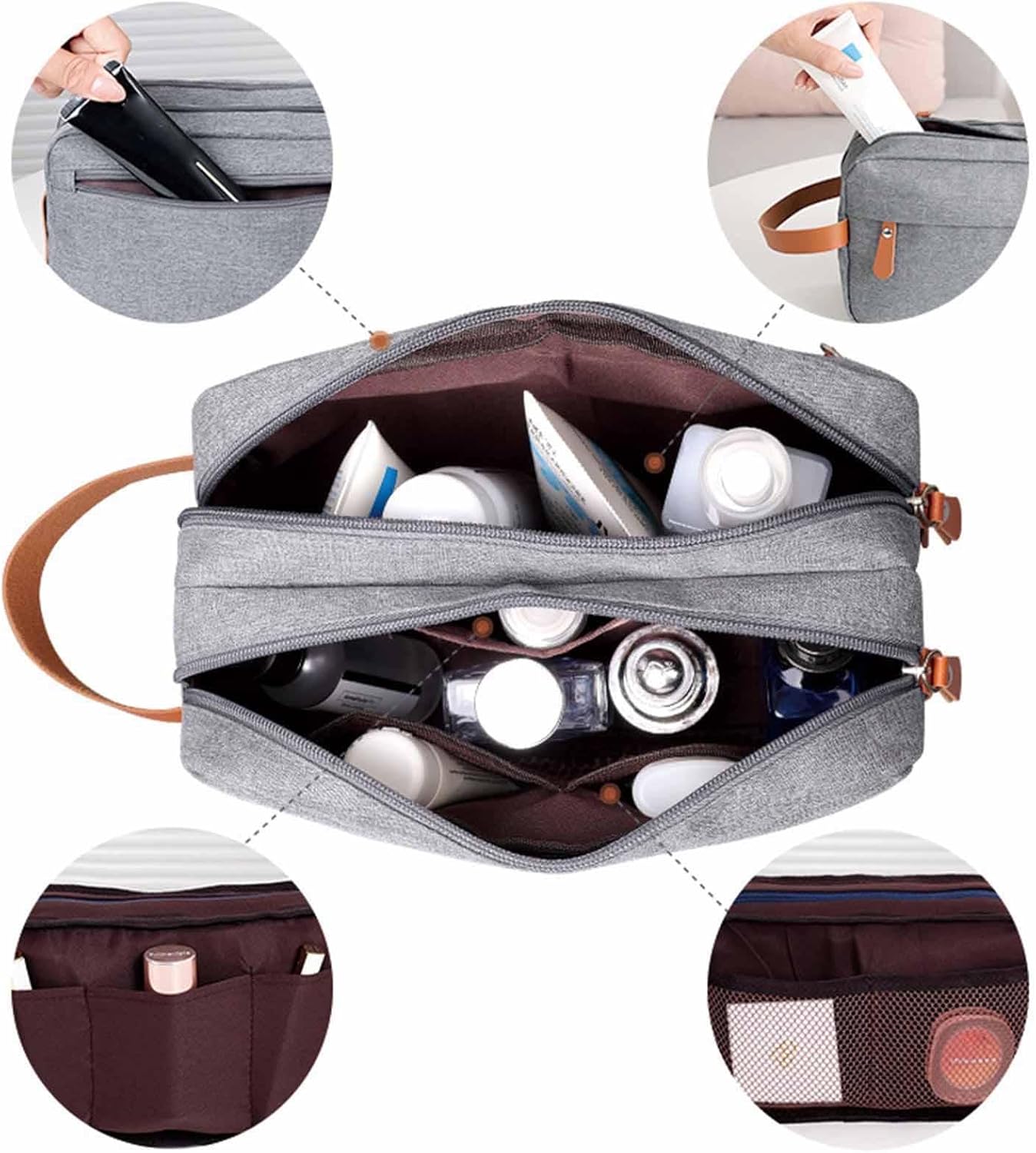 Travel Toiletry Bag, Convenient Double Layer Organizer Case, 9.84 x 3.94 x 5.91 Inches Compact Portable Sturdy Grooming Kit Bag with Handle for Men, Travel and Business Trips, Gray, Please refer to