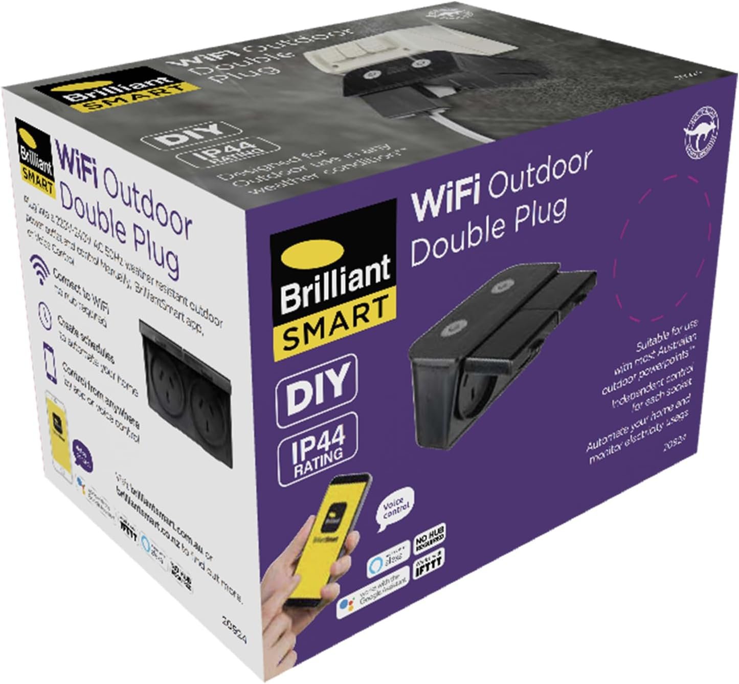 Brilliant Lighting Smart IP44 Outdoor Double Plug, Black