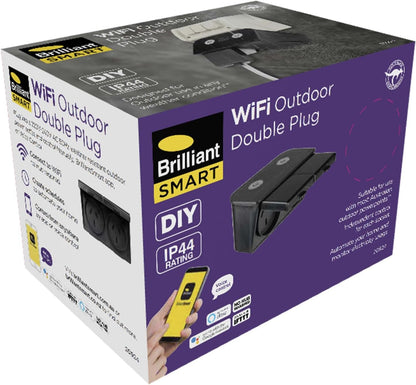 Brilliant Lighting Smart IP44 Outdoor Double Plug, Black