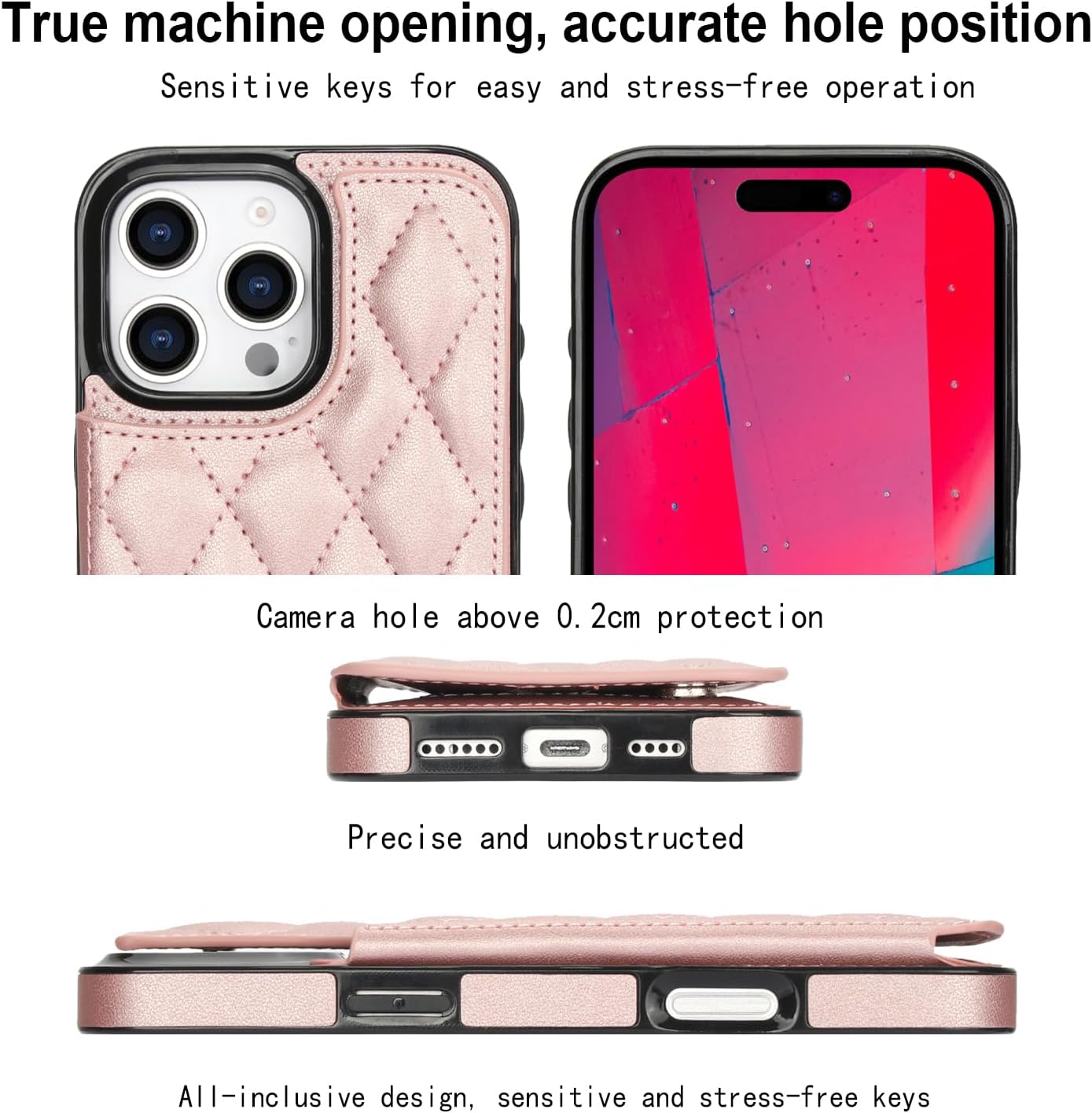 ELEPIK for iPhone 16 Pro Case, Wallet Case with Kickstand, [3 Card Holders] [Military Drop Protection] Durable PU Leather Magnetic Slim Wallet Phone Case for iPhone 16 Pro, Pink