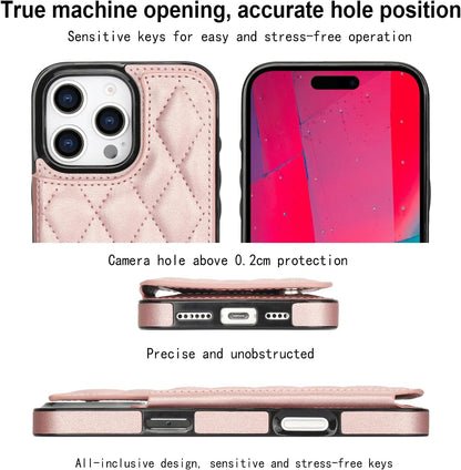 ELEPIK for iPhone 16 Pro Case, Wallet Case with Kickstand, [3 Card Holders] [Military Drop Protection] Durable PU Leather Magnetic Slim Wallet Phone Case for iPhone 16 Pro, Pink