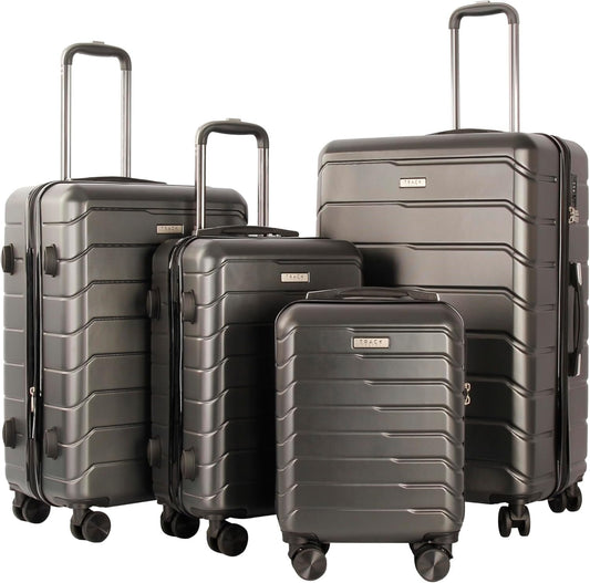 TRACK TRAVEL 4 Piece Luggage Set ABS+PC Expandable Hardshell TSA Lock Aluminum Trolley Spinner Wheels (Dark Grey, 4 Piece Set)
