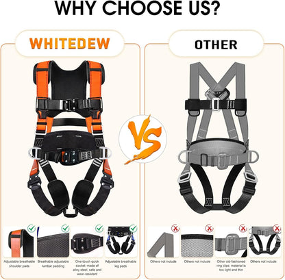Fall Protection Premium Safety Harness with Shock Absorbing Lanyard, Roofing Constructio Harness, Vented & Padded Shoulder, Legs & Back - Upgrade 4 Quick Buckles(Orange)