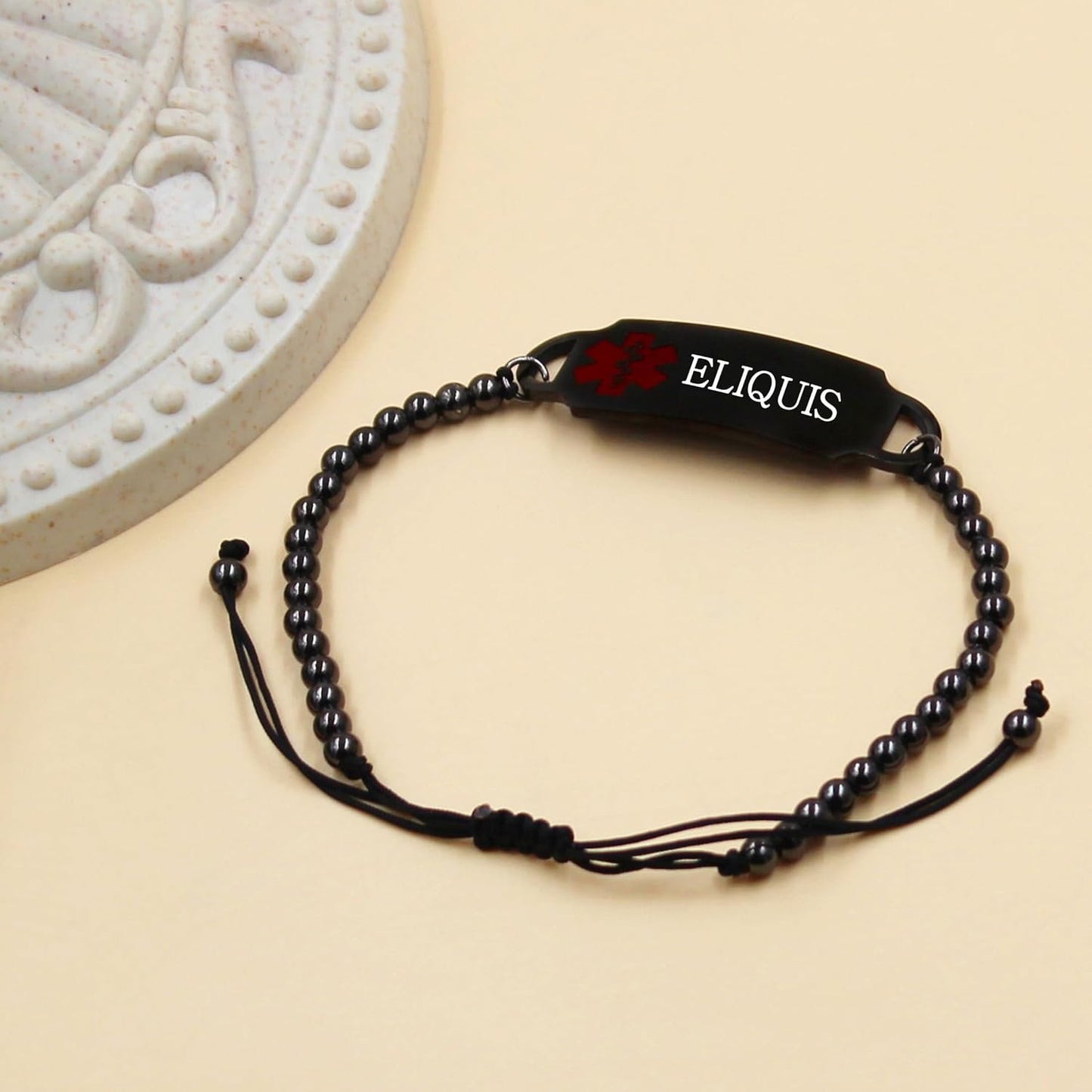 Vivaday Personalized Beaded Emergency Medical Bracelet | Red Cross Medical Symbol Medication Allergy Identification jewelry |Stainless Steel Copper Bead Medical Alert Bracelets |6.7"+4.7" Extended