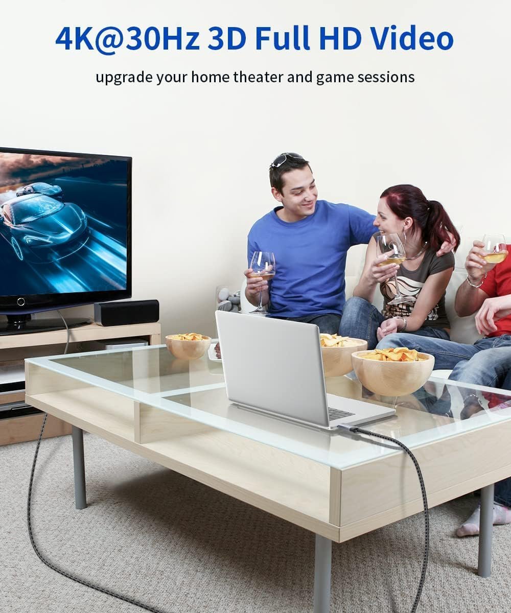 JSAUX 4K DisplayPort to HDMI Cable Adapter 10FT, DP to HDMI Male Video UHD 4K@30Hz/2K@60/1080P@120 Nylon DP to HDTV Uni-Directional Cord for Dell, Projector, Desktop, AMD, NVIDIA, Lenovo, HP, ThinkPad