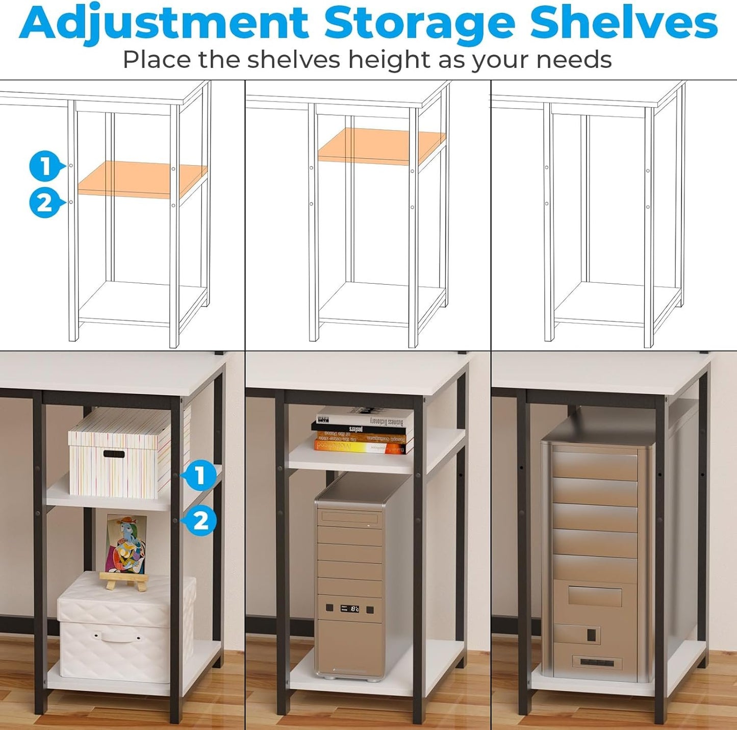 GreenForest 40 inch Home Office Desk with Power Outlets, Small Computer Desk with Ergonomic Monitor Stand, Reversible Gaming Desk, Modern Study Desk, Laptop Desk, White