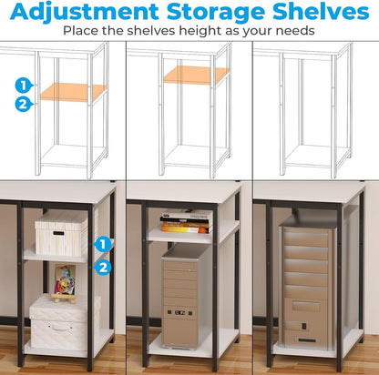 GreenForest 40 inch Home Office Desk with Power Outlets, Small Computer Desk with Ergonomic Monitor Stand, Reversible Gaming Desk, Modern Study Desk, Laptop Desk, White