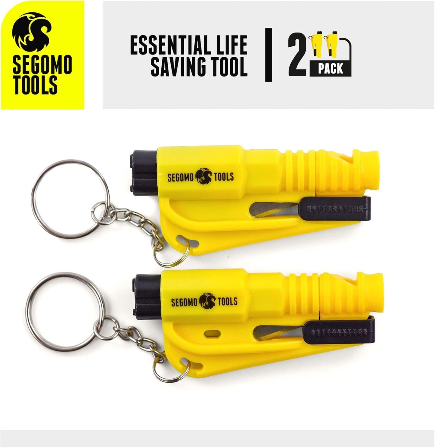 Segomo Tools 2 x Keychain Emergency Car Escape Tool Seat Belt Cutter And Glass Breaker | Car Window Breaker | Window Breaker Keychain | Glass Breaker Keychain | Car Escape Tool Keychain - EHKR2