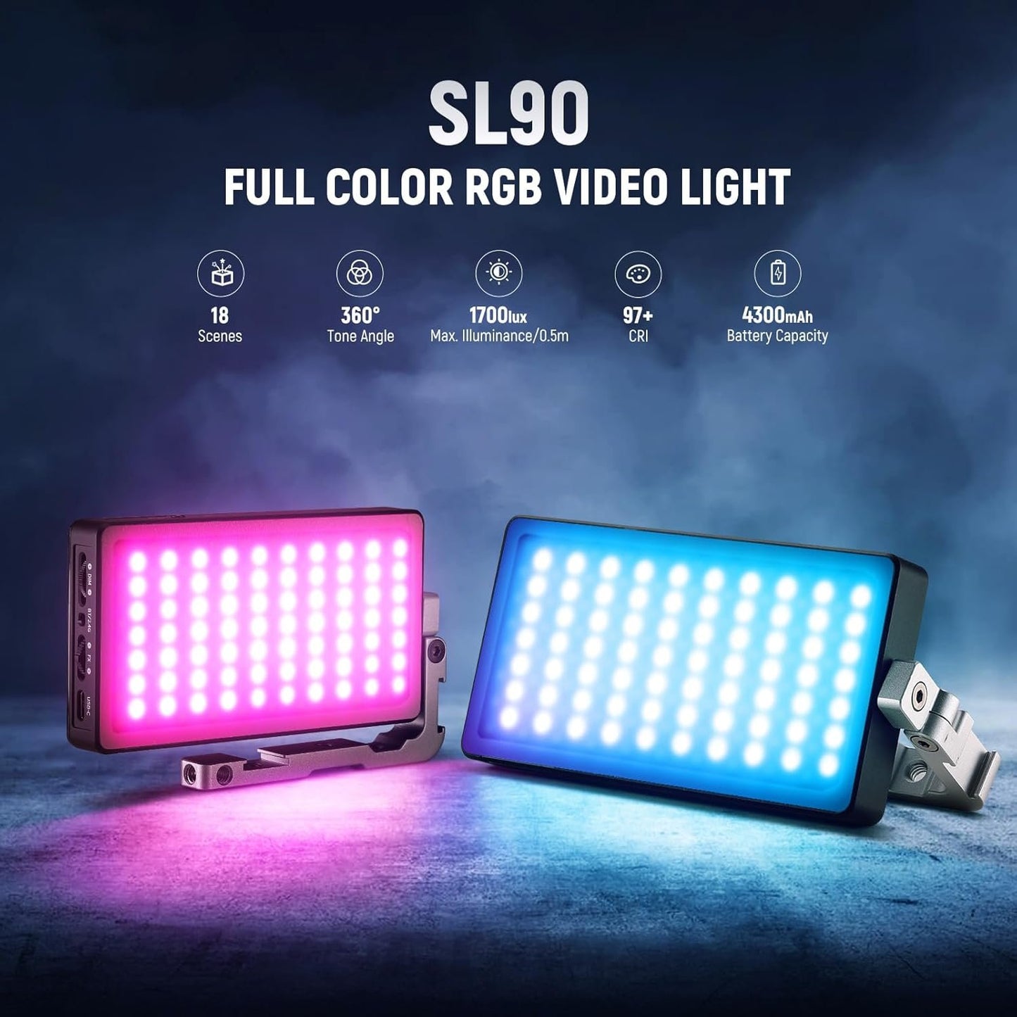 NEEWER 12W RGB Video Light, On Camera LED Panel Key Lighting for Streaming Selfie, 2500K-10000K CRI97+ App/2.4G Control 4300mAh Battery Desk Tripod Stand for Vlogging Video Recording Podcast, SL90