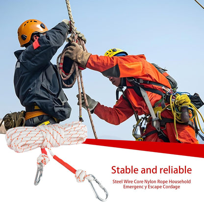 Escape Safety Rope, Steel Wire Core Cord Survival Rope, 0.31 x 0.39 x 0.47 Inch Multifunctional Compact Double Hook Design Portable Rescue Tool, for Hiking, Camping, Construction