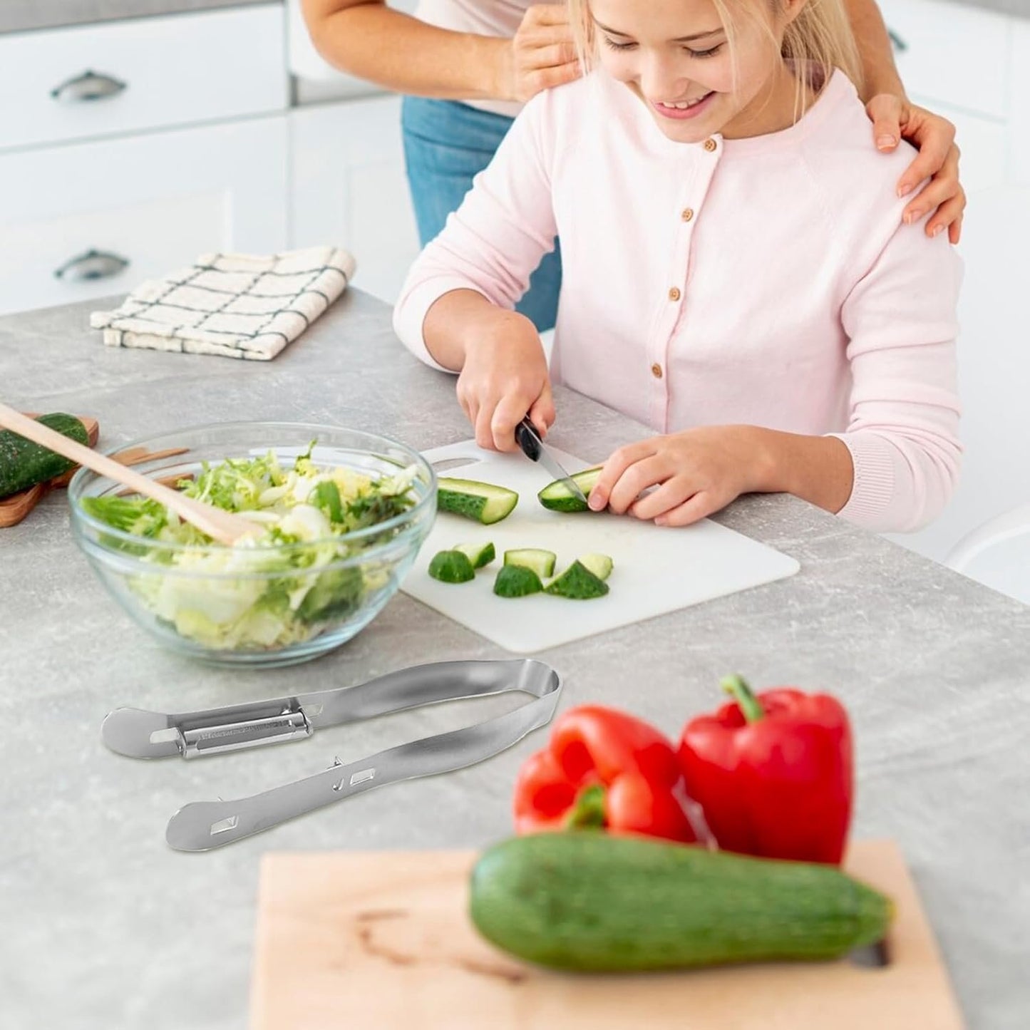 Vegetable Peeler, Double-Sided Stainless Steel Cucumber Peeler, Kitchen Gadgets Tools for Salad Making Juicing Restaurant Outdoor Market Food Prep
