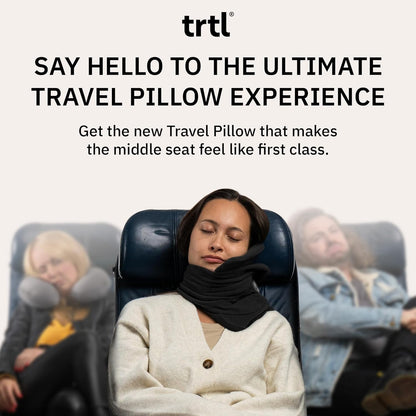 trtl Travel and Airplane Pillow - Real Sleeping Experience on Long Flights - Neck and Shoulder Support - Super-Soft, Lightweight, Easy-to-Carry - Machine-Washable Flight Pillow - Black