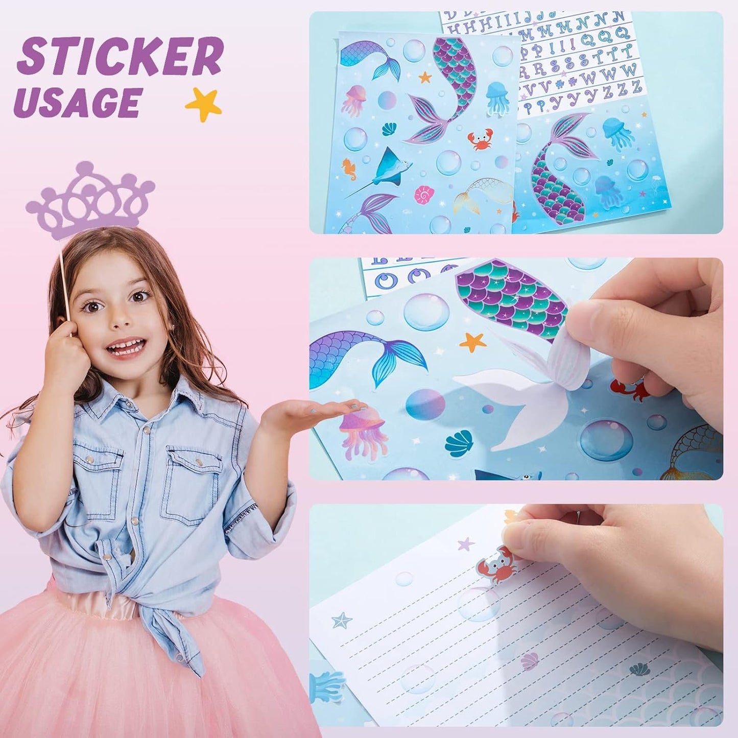 Mermaid Paper and Envelopes Set - 69PCS Magical Mermaid Stationery Paper for Kids Girls Christmas Birthday Gifts Stationery Letter Writing Set Envelopes Greeting Cards Stickers Ballpoint Pen Gift Box