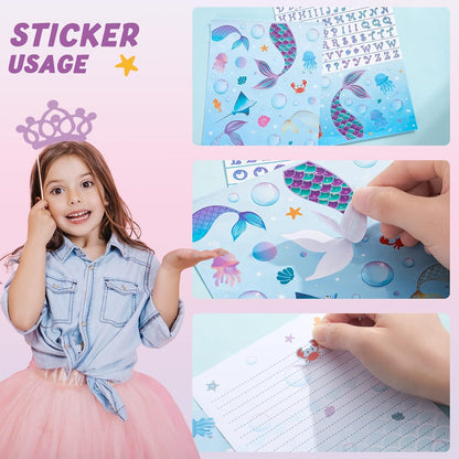 Mermaid Paper and Envelopes Set - 69PCS Magical Mermaid Stationery Paper for Kids Girls Christmas Birthday Gifts Stationery Letter Writing Set Envelopes Greeting Cards Stickers Ballpoint Pen Gift Box