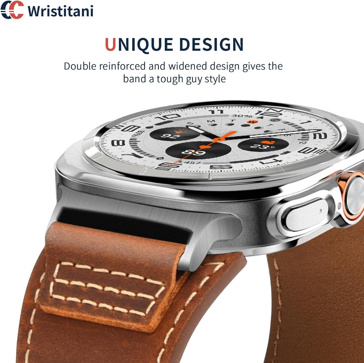 Wristitani Leather Band Compatible with Samsung Galaxy Watch Ultra Bands 7 6 5 4 for Men, Top Genuine Leather Replacement Vintage Strap for 47mm 46mm 45mm 44mm 43mm 42mm 40mm