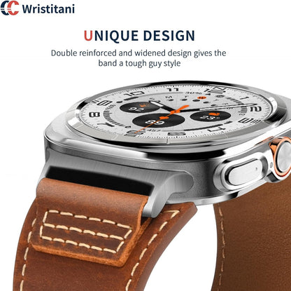 Wristitani Leather Band Compatible with Samsung Galaxy Watch Ultra Bands 7 6 5 4 for Men, Top Genuine Leather Replacement Vintage Strap for 47mm 46mm 45mm 44mm 43mm 42mm 40mm