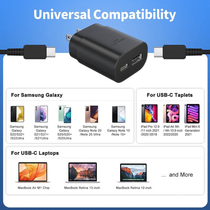 Upgraded Samsung Charger Block 25W, 2Port Super Fast Charger,USB C Charging Block Plug PD Power Adapter Type C Charging Box Brick Cube with Galaxy S25/S24/S23/S22/S21/S20/Z Fold 3/4/5/iPhone