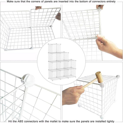 C&AHOME Wire Cube Storage, 9-Cube Storage Organizer, Metal Stackable Storage Bins, Modular Bookshelf, DIY Closet Cabinet Ideal for LivingRoom Bedroom, Home, Office 36.6”L x 12.4”W x 48.4”H White