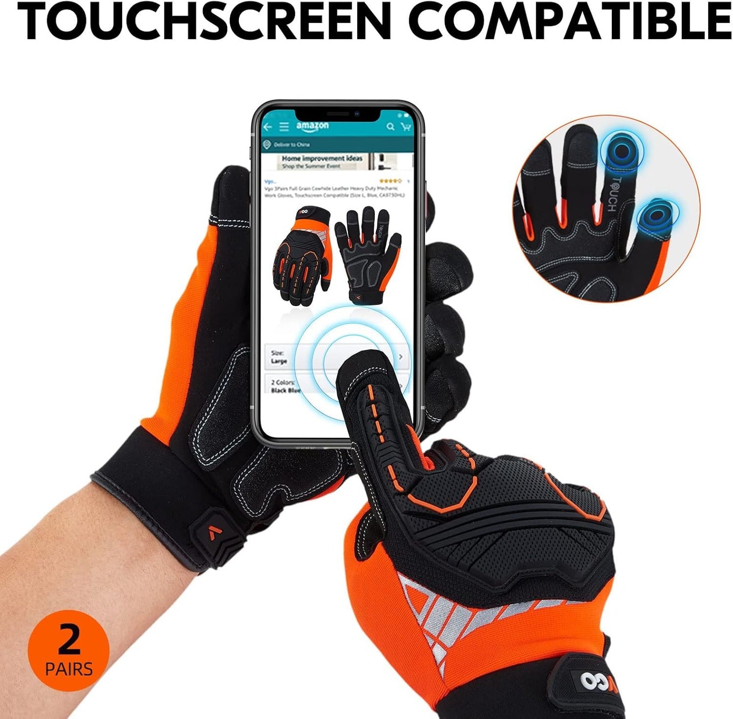 Vgo High Dexterity Heavy Duty Mechanic Glove,Anti-Vibration,Anti-Abrasion,Touchscreen,Rigger Glove(SL8849)