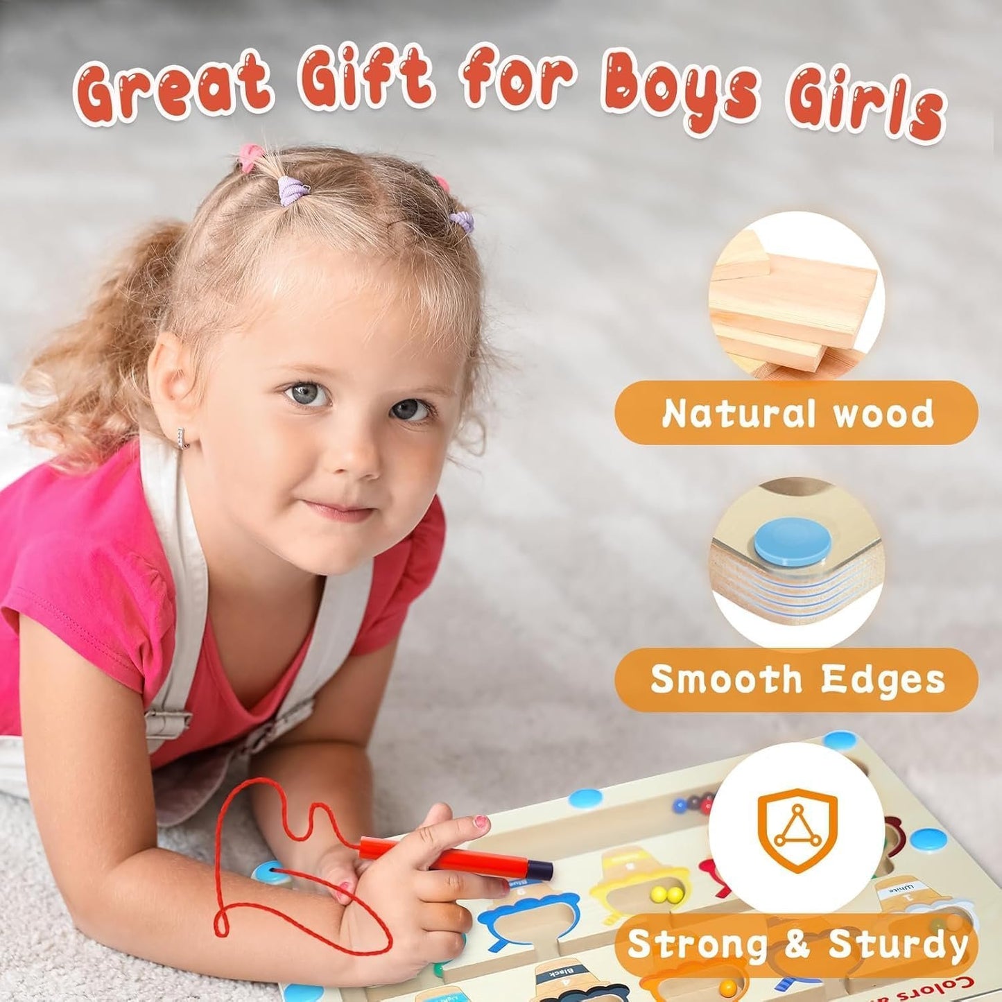 Magnetic Color and Number Maze,Montessori ToyWooden Magnet Balls Puzzles,Toddler Busy Board Game,Preschool Learning Activities,Christmas & Birthday Kids for 3-6 Years Old Girls boy