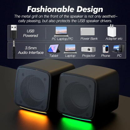 Aysoi PC Speakers, USB Powered Speaker Set, Jack AUX 3.5mm,Portable Mini Speaker for Laptop Smartphones MAC, Colorful RGB Lights